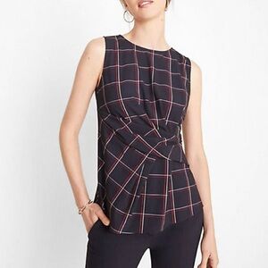 NWT Ann Taylor Twist-Waist Blouse (6) Sleeveless Navy